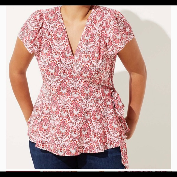 LOFT Tops - Loft Plus Floral Smocked Flutter Wrap Top